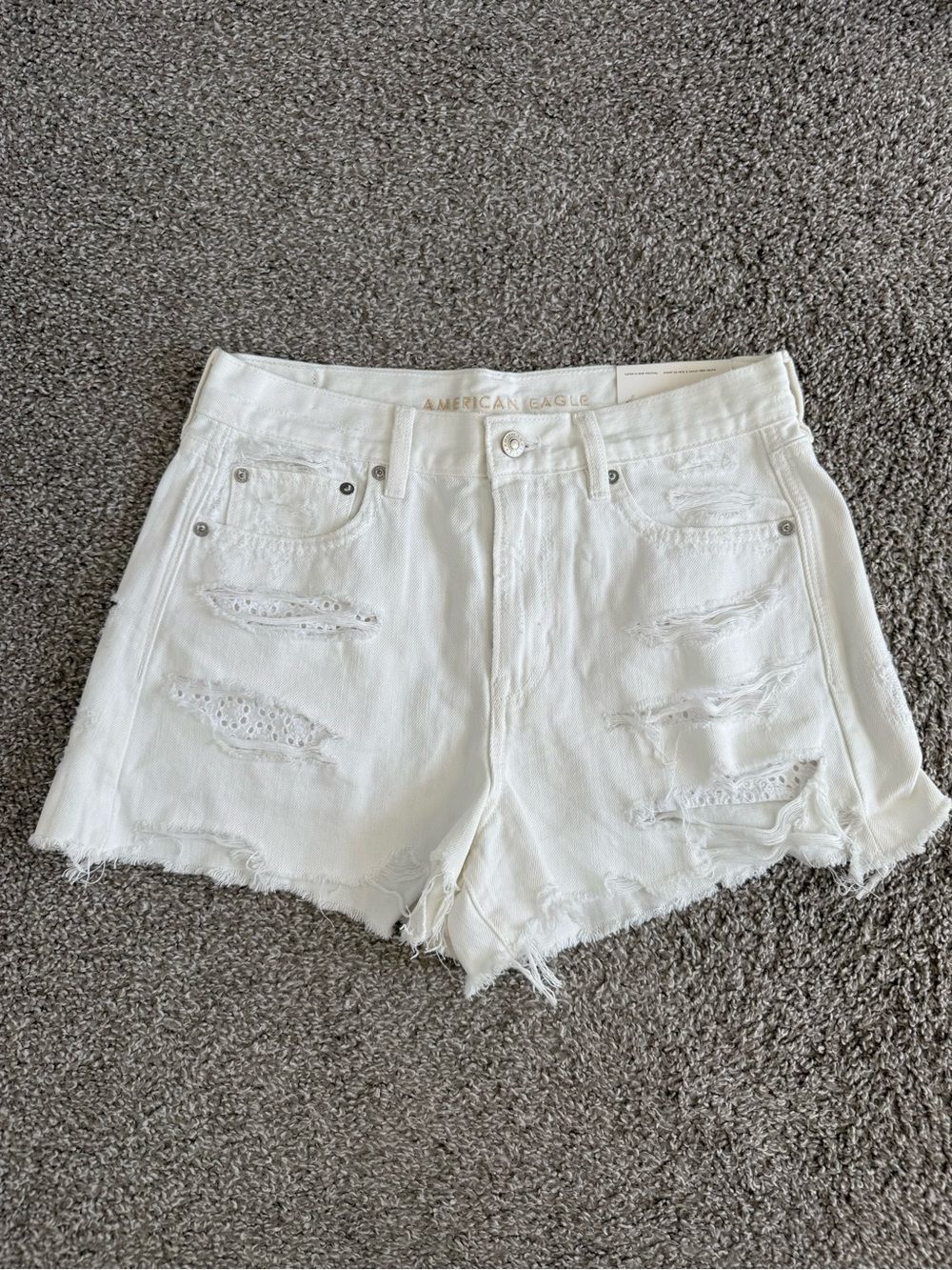 American Eagle Outfitters White Distressed Lace Inset Jean Shorts